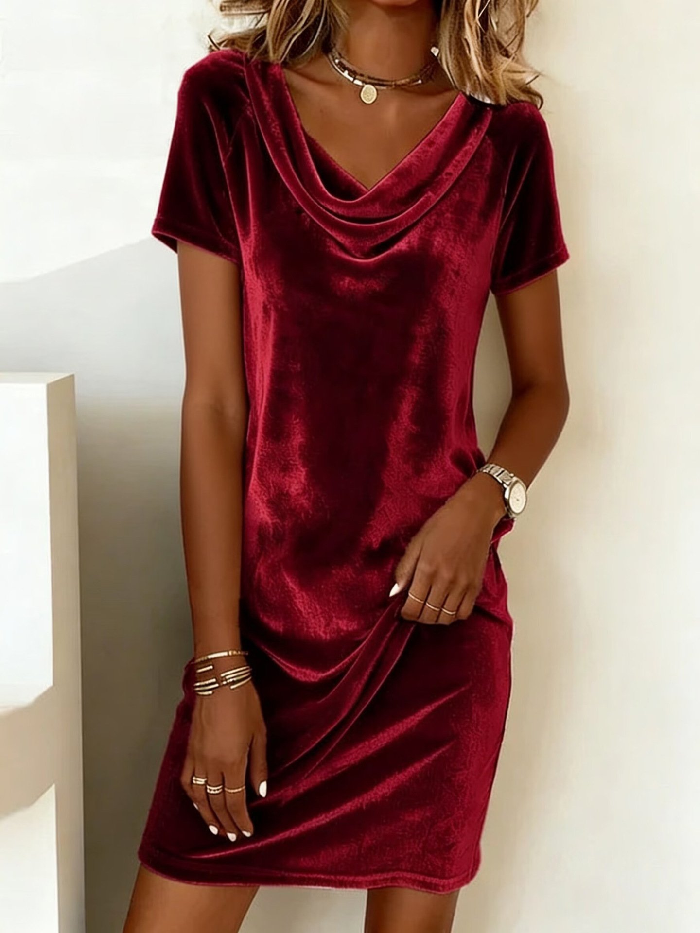 Fashion Women's Wear Solid Color Clothing Swing Collar Short Sleeve Dress - Image 9