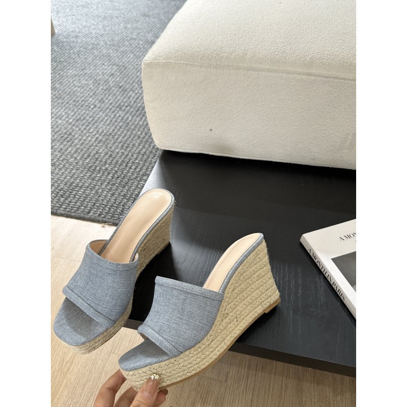 Wedge Sandals Woven Hemp Rope Thick Sole Platform Solid Color Slippers - Image 3