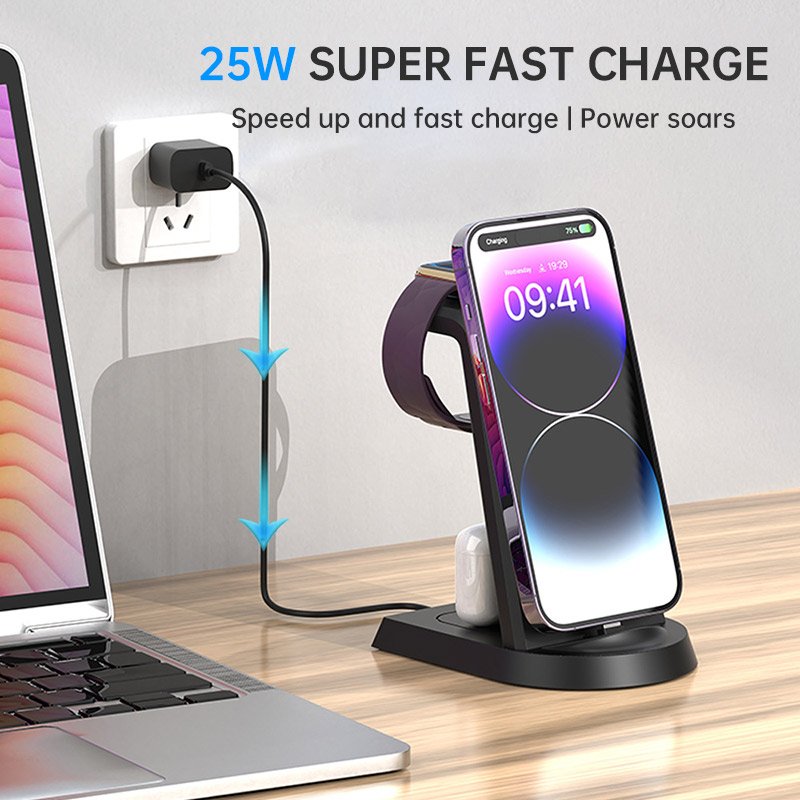 Three In One Wireless Charger Suitable for Mobile Phones, Headphones, Watches, Charging Brackets, Vertical Wireless Charging - Image 10