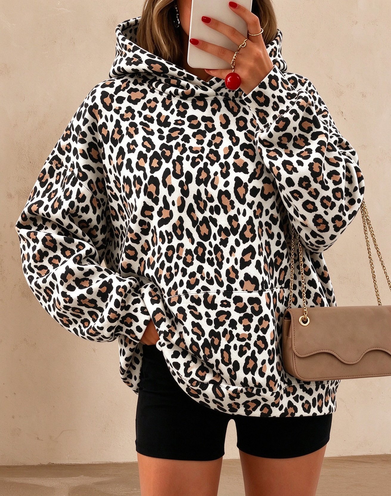 Women's Leopard-print Hooded Fleece-lined Sweatshirt - Image 8