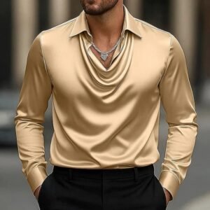 2025 Men's Independent Station Wish Amazon Export Style Elegant Pure Color Simple Swing Collar Shirt Collar Men's Clothing