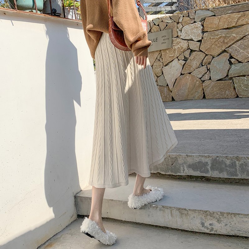 Knitted Skirt Mid Length Winter With Sweater Skirt Autumn Winter Long Skirt Versatile Winter Skirt - Image 5