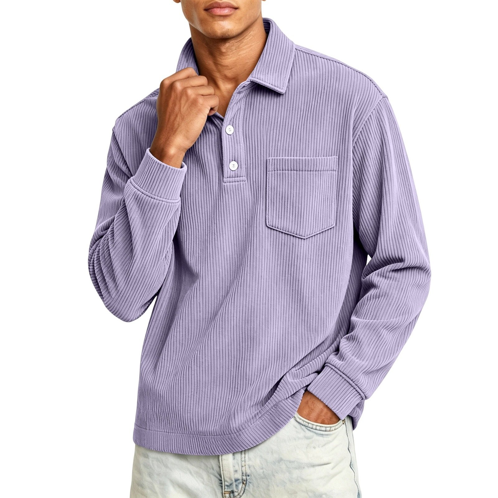 Men's Corduroy Solid-Color Striped Lapel Shirt - Image 6