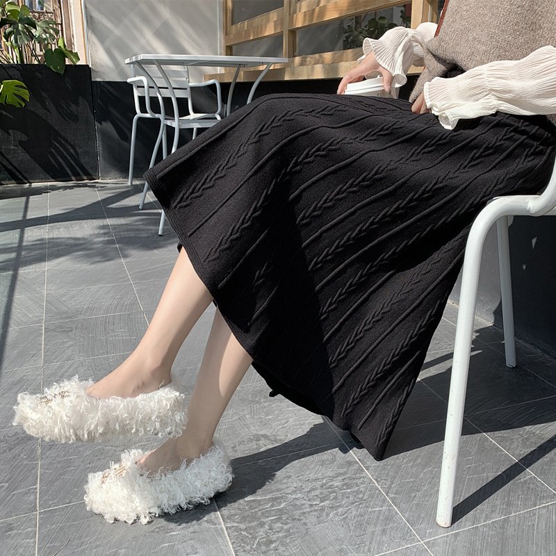 Knitted Skirt Mid Length Winter With Sweater Skirt Autumn Winter Long Skirt Versatile Winter Skirt - Image 4