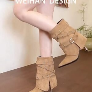 Hot Girl Pointed Toe Tube Boots Women 2026 Fall New Stiletto Heel Boots Belt Buckle Retro Slimming High Shaft Boots