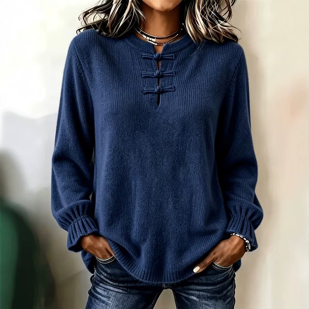 Women's Loose-Fit Casual Knitted Shirt With Stand Collar - Image 3