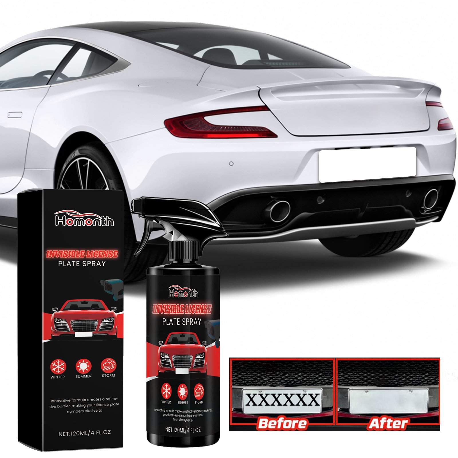Homonth Invisible License Plate Spray, Long-Lasting And Effective Transparent Coating Invisible Defense License Plate Spray For Vehicles - Image 2