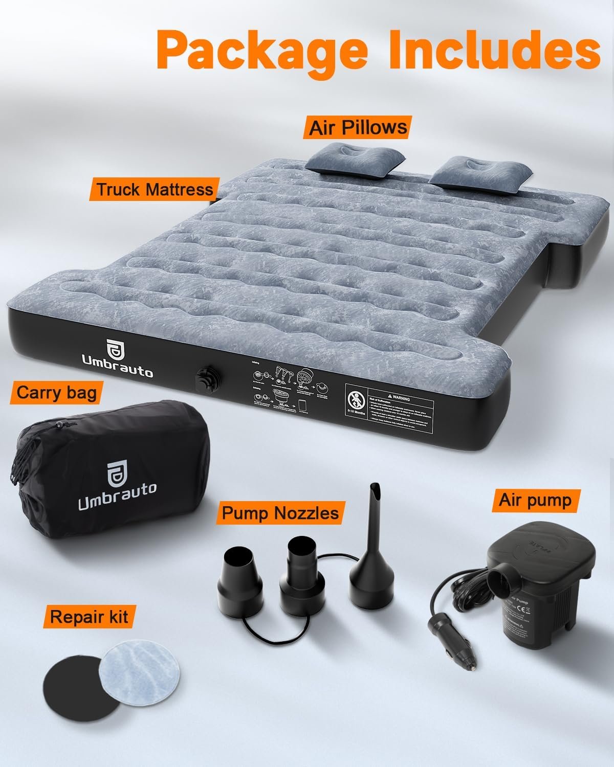 Umbratuo inflatable truck bed cushion is suitable for full-size short truck lathes, 6-6 feet, with pump and tote bag. Very suita - Image 3