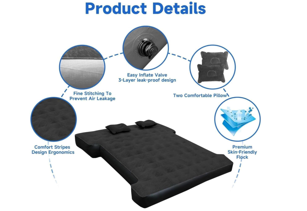 Umbratuo inflatable mattress is suitable for 6-6 foot full-size short truck lathes, inflatable truck tents with pumps, pickup ca - Image 2