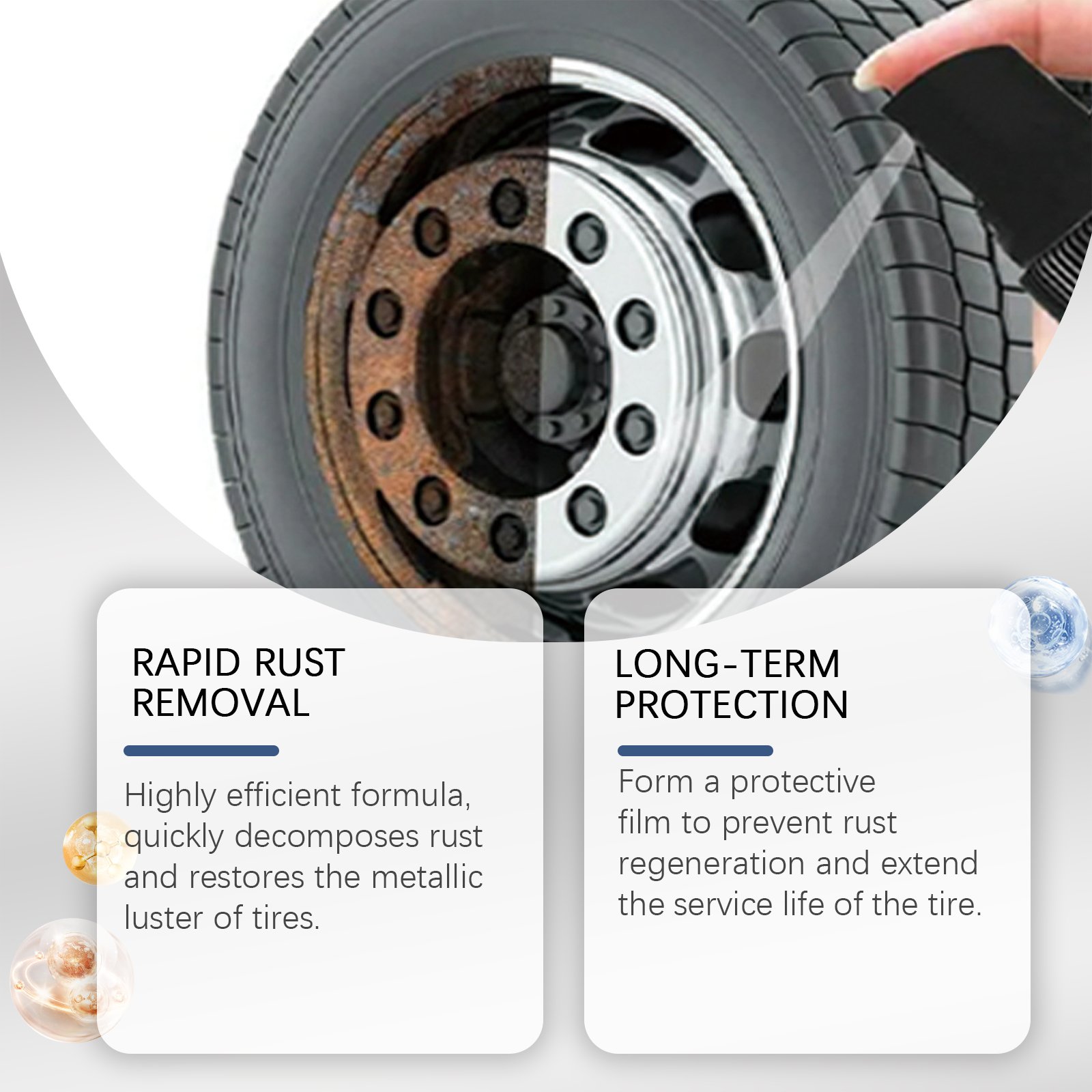 Homonth Automobile Tire Rust Spray, Dust Cleaning Steel Ring Rust Polishing Clean Wheel Rust Remover - Image 3