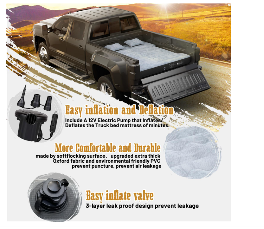 Umbratuo inflatable truck bed cushion is suitable for full-size short truck lathes, 6-6 feet, with pump and tote bag. Very suita - Image 6