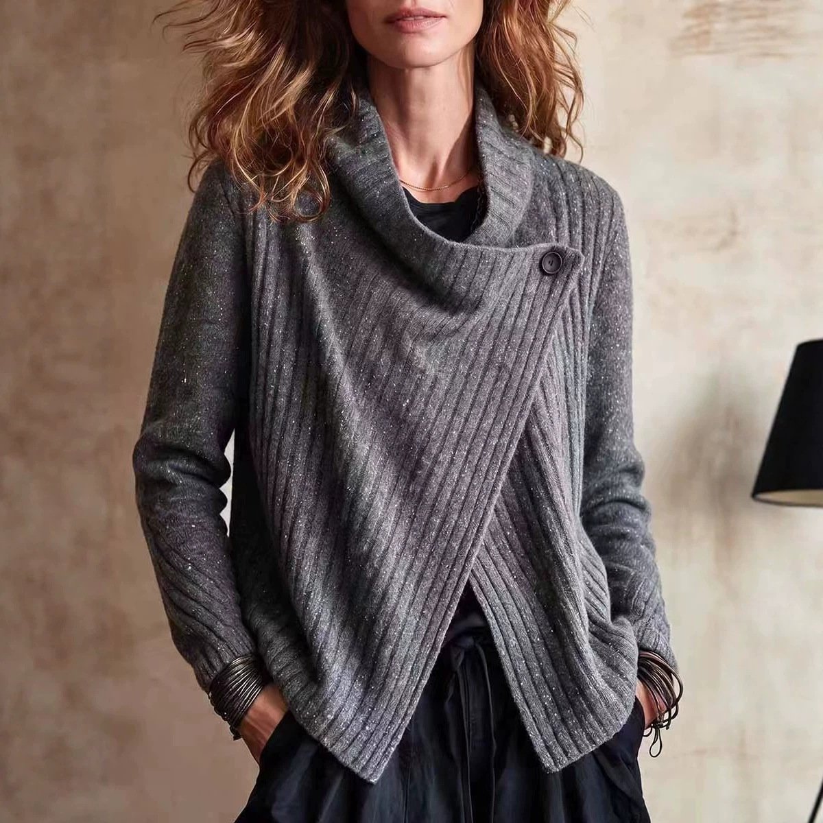 Women's Solid-Color Long-Sleeve Knit Top For Autumn And Winter