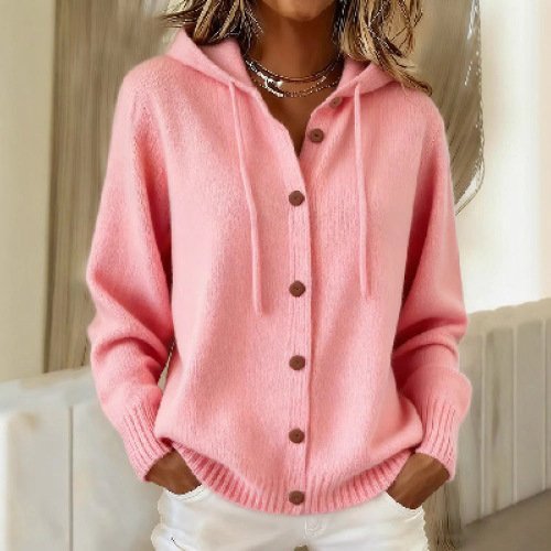 Women's American Style Relaxed Fit Hooded Cardigan - Casual Loose Knit Sweater Jacket for Daily Wear - Image 2