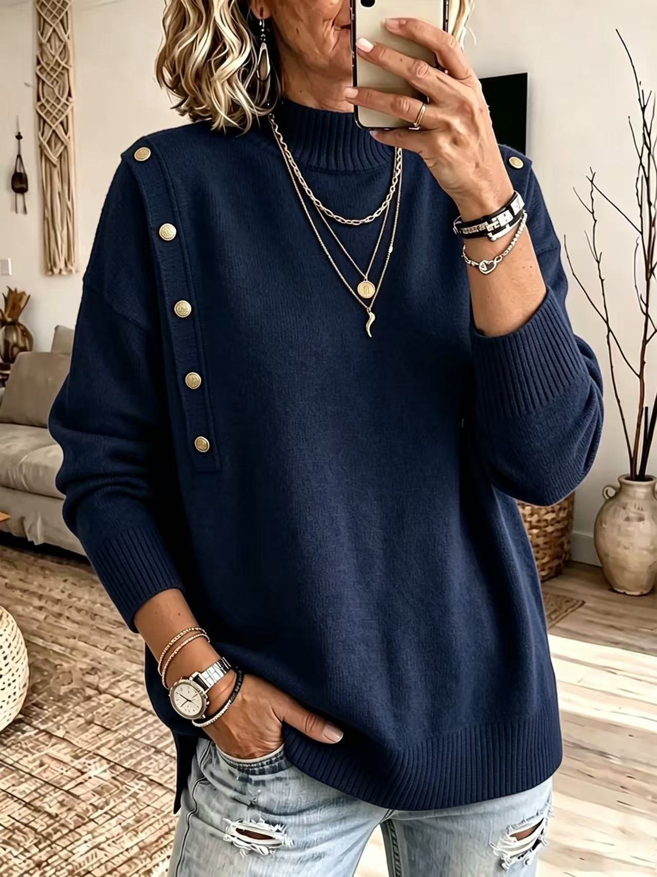 Women's Autumn And Winter Leisure Button Sweater Sweater - Image 7