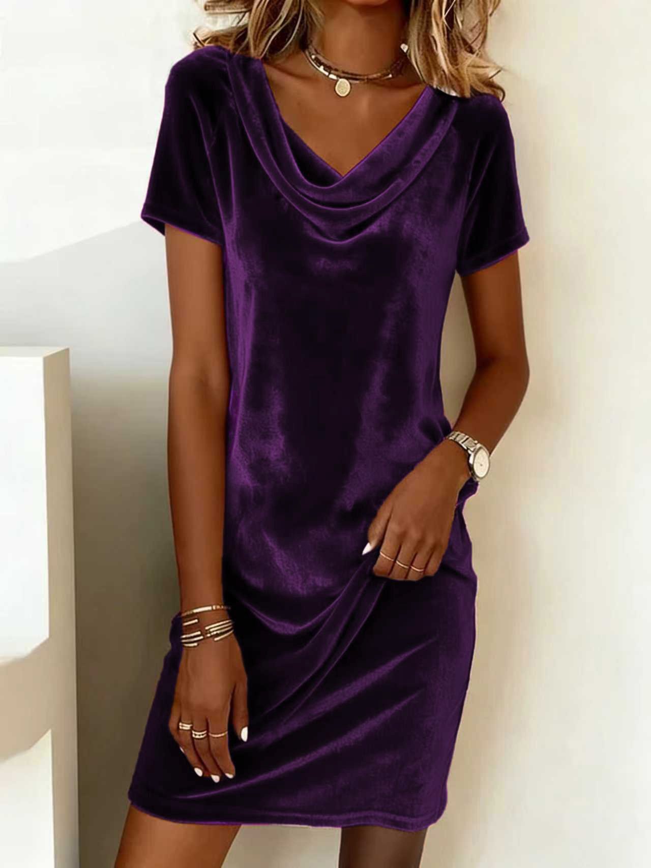 Fashion Women's Wear Solid Color Clothing Swing Collar Short Sleeve Dress - Image 10