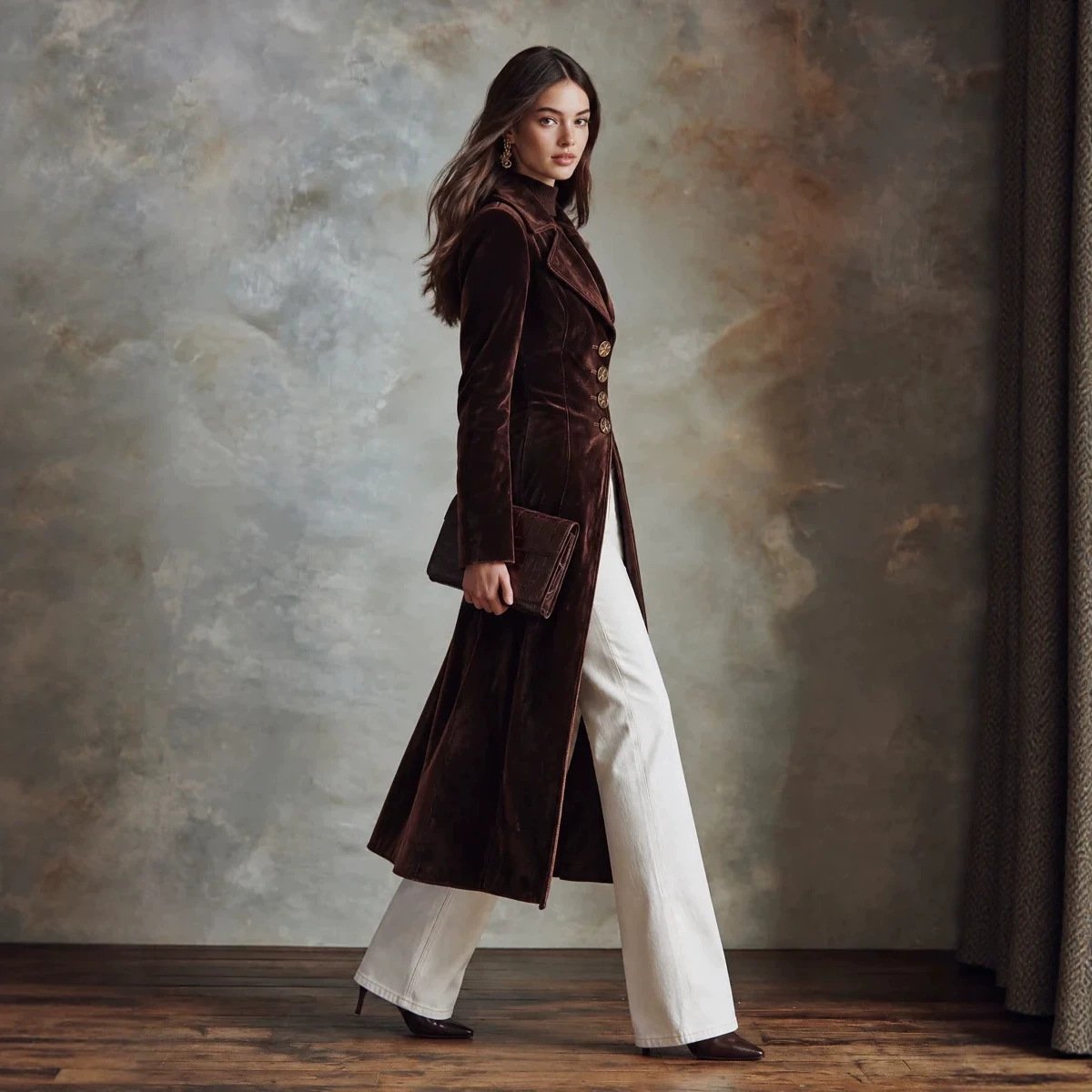 Retro Pleuche Coat Women's Waist-tight Western Style Coat Coat For Women - Image 2