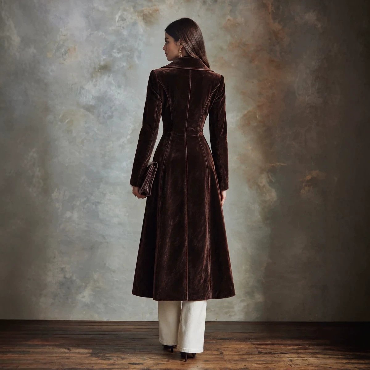 Retro Pleuche Coat Women's Waist-tight Western Style Coat Coat For Women - Image 3