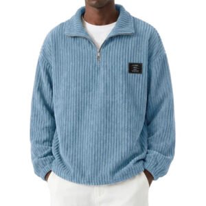Embroidered Corduroy Long-sleeve Polo Sweatshirt