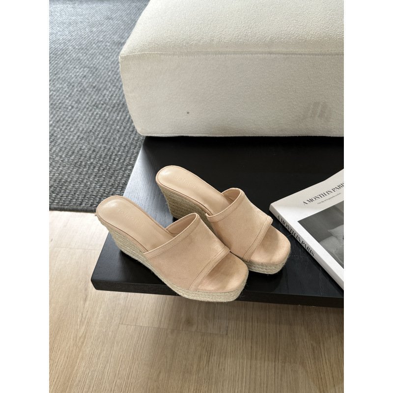 Wedge Sandals Woven Hemp Rope Thick Sole Platform Solid Color Slippers - Image 4