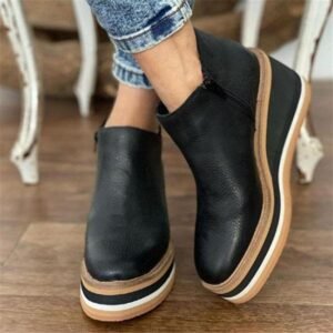 Wedge Thin Short Boots Women's Shoes Autumn And Winter New Side Zipper Middle Heel Leather Naked Boots Plus Size