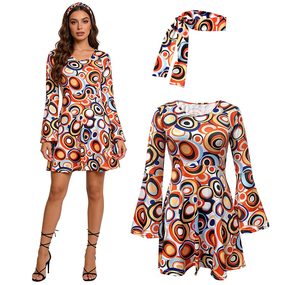 Retro 70s Disco Print Matching Couple Outfits - Hippie Costume For Party Stage Performance Cosplay - Image 6