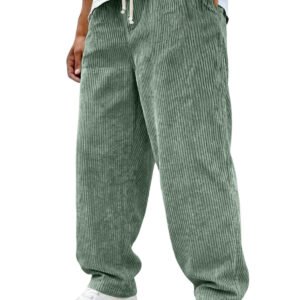 Men's Retro Corduroy Elastic Waist Drawstring Pants Loose Straight-Leg Casual Pants