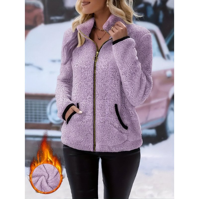Double-Sided Fleece Zip-Up Cardigan - Casual Plush Hooded Jacket for Men Women Winter Warm Outerwear - Image 2