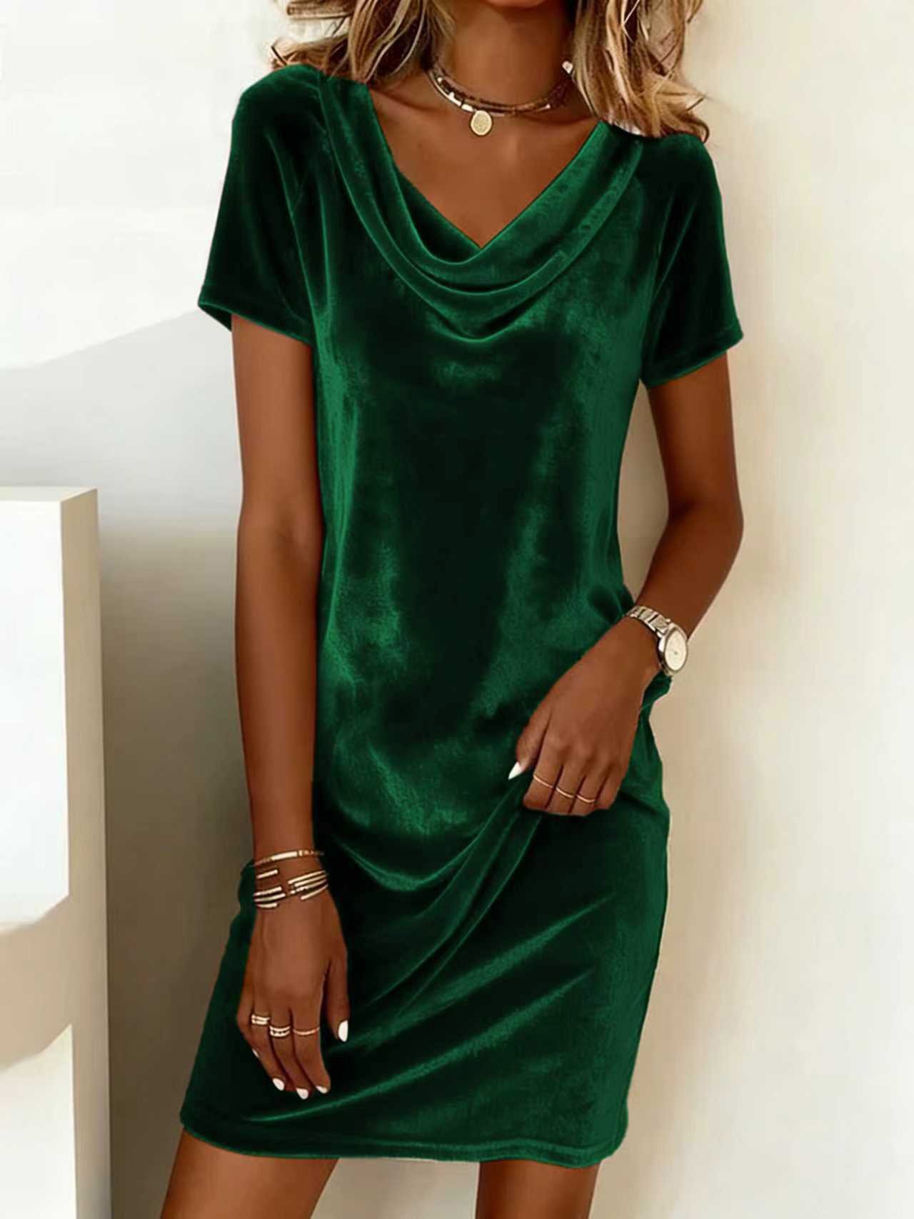 Fashion Women's Wear Solid Color Clothing Swing Collar Short Sleeve Dress - Image 7