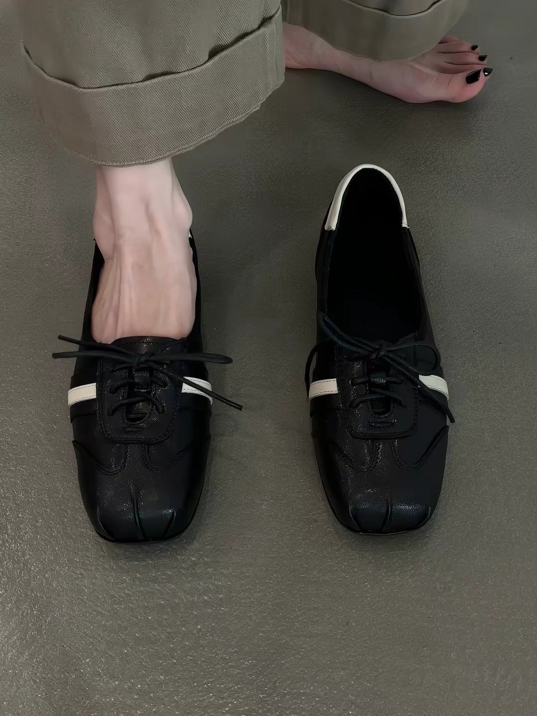 French Retro Square Toe Lace Up Daily Comfortable British Style Simple Fashion Loafer Slip On Lazy Shoes - Image 3