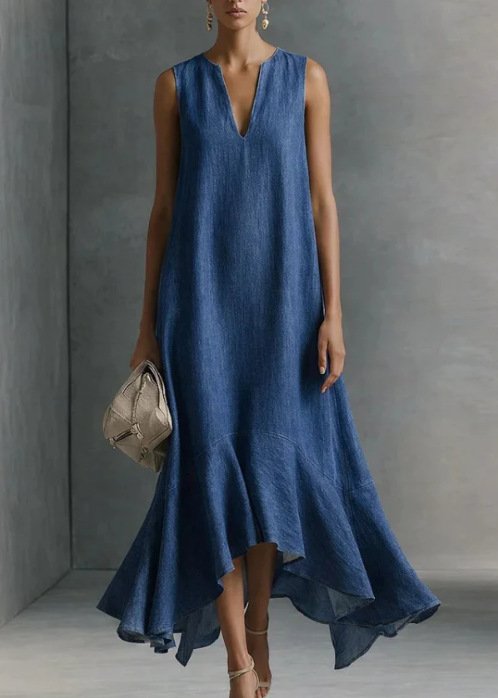 Fashionable V-neck Loose-fit Flared Womens Dress - Image 8