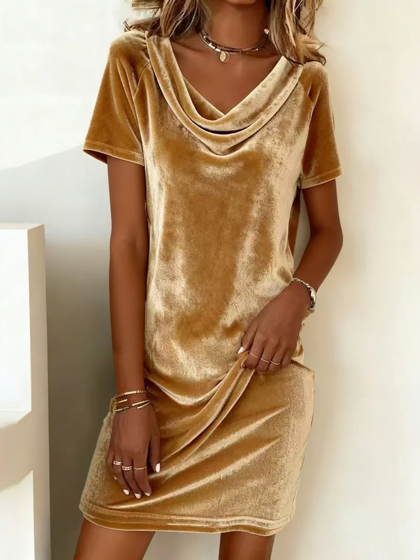 Fashion Women's Wear Solid Color Clothing Swing Collar Short Sleeve Dress - Image 6