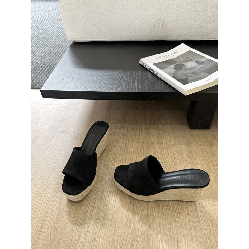 Wedge Sandals Woven Hemp Rope Thick Sole Platform Solid Color Slippers - Image 5