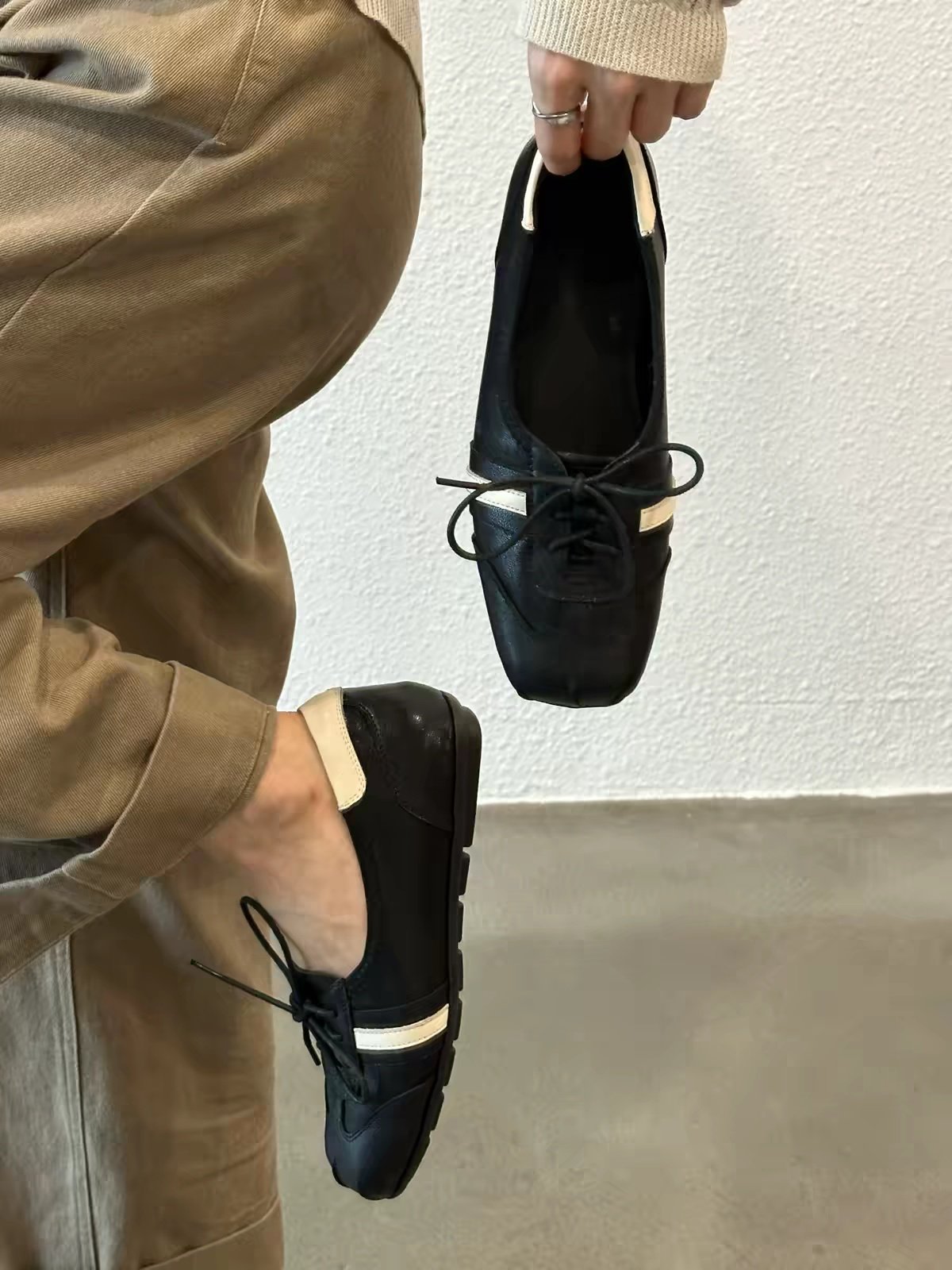 French Retro Square Toe Lace Up Daily Comfortable British Style Simple Fashion Loafer Slip On Lazy Shoes - Image 5