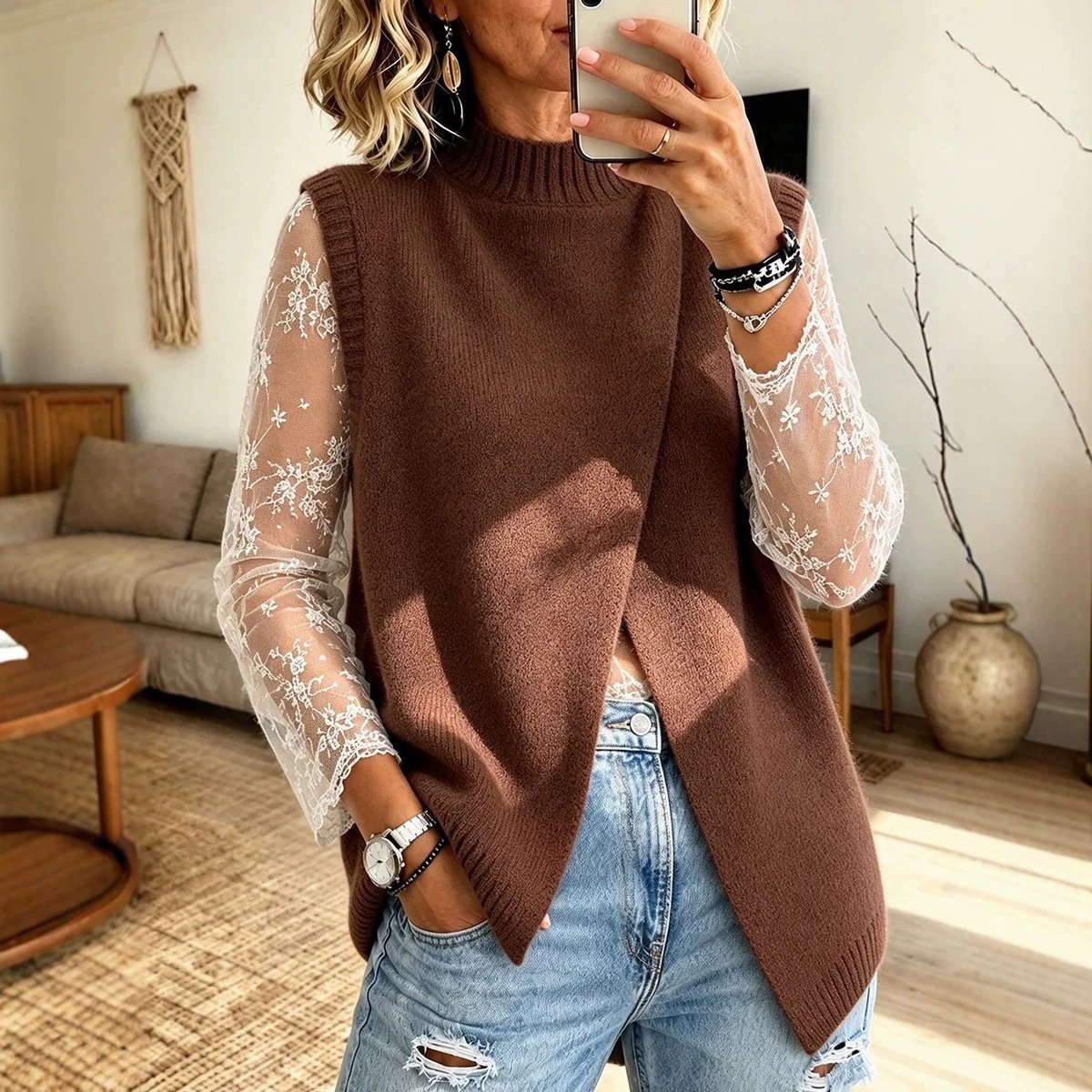 Women's Autumn And Winter Cardigan V-neck Vest - Image 3