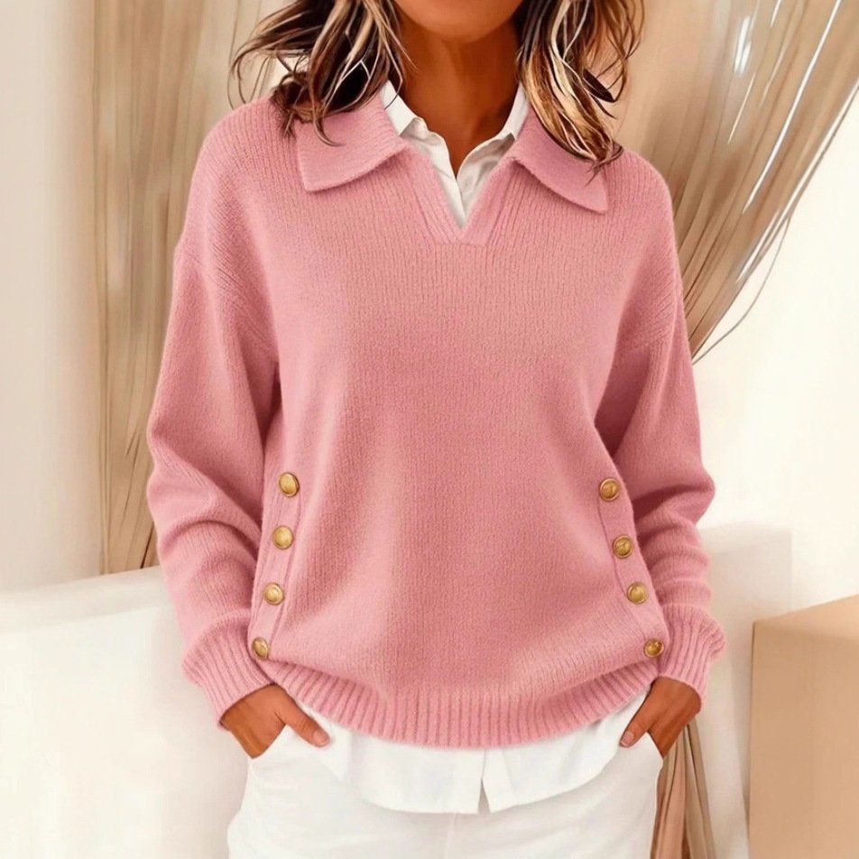 Turn-down Collar Sweater Button-down Collar Pullover Women's Long Sleeve Tops - Image 3