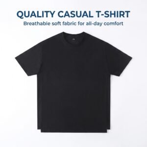 260g Polyester-Cotton Cool-touch Anti-pilling Structured Splicing Regular Fit Short-sleeve Solid Color T-shirt