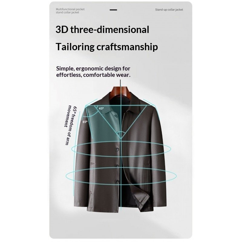 Men's Mid-length Casual Leather Jacket - Image 2
