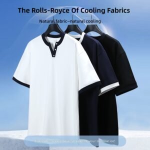 260g Solid Cool-Feeling Breathable Polyester&Cotton Blank Design Structured Regular Fit V-Neck Short Sleeve T-Shirt