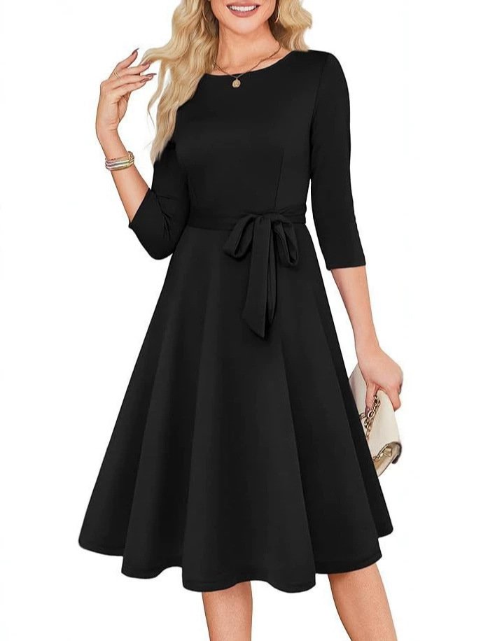 Elegant Round Neck Knitted Dress For Women - Image 4