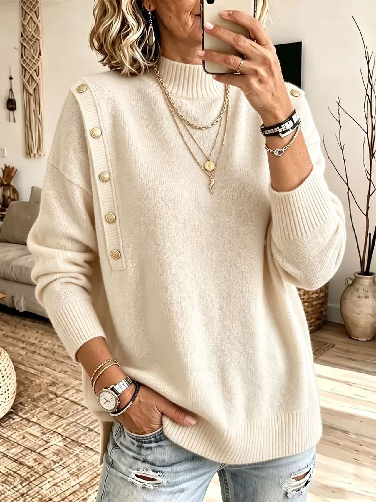Women's Autumn And Winter Leisure Button Sweater Sweater - Image 9