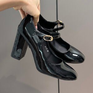 Super Popular Mary Jane High Heel Shoes Women 2026 Summer New French Block Heel Leather Shoes Retro Single Shoes