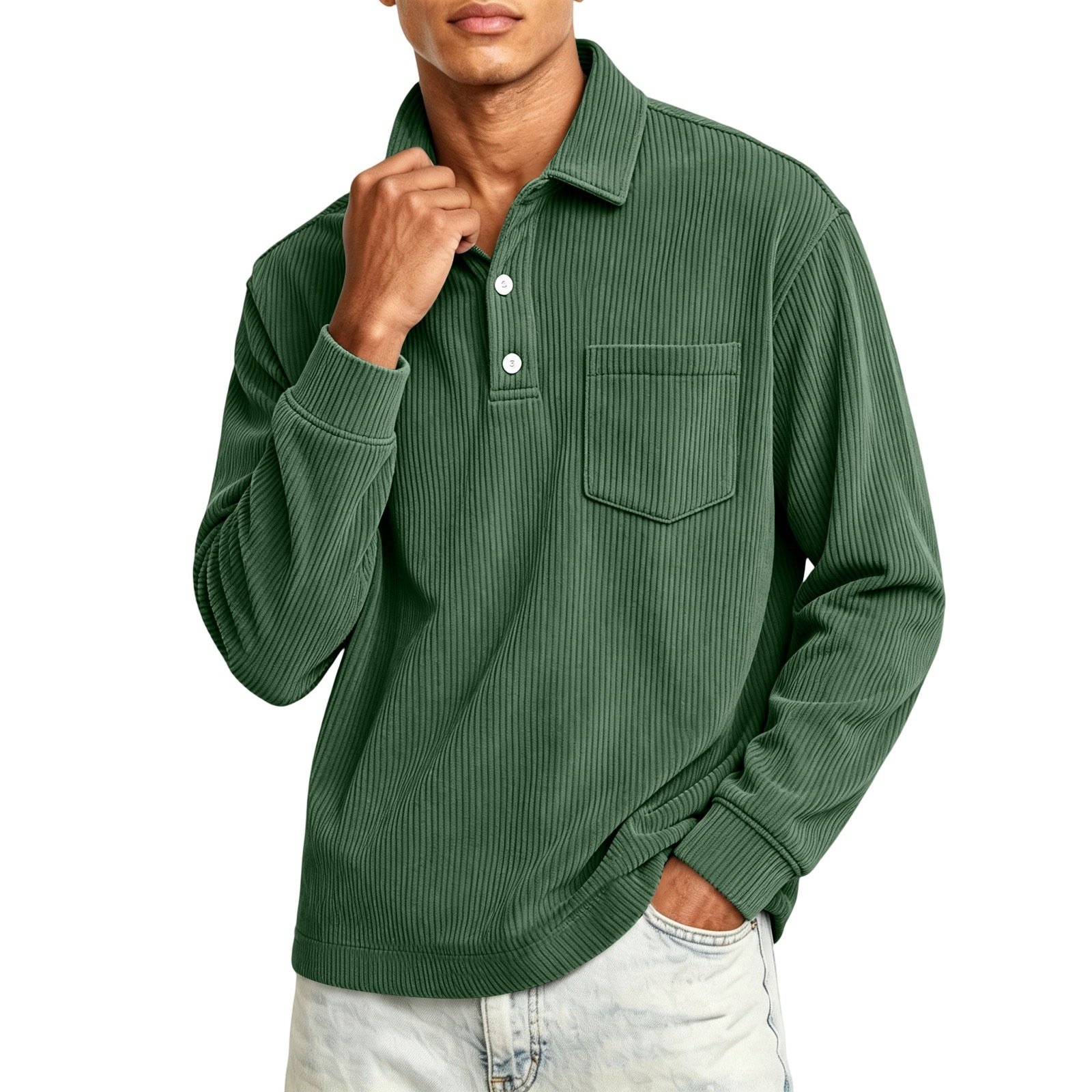 Men's Corduroy Solid-Color Striped Lapel Shirt - Image 9