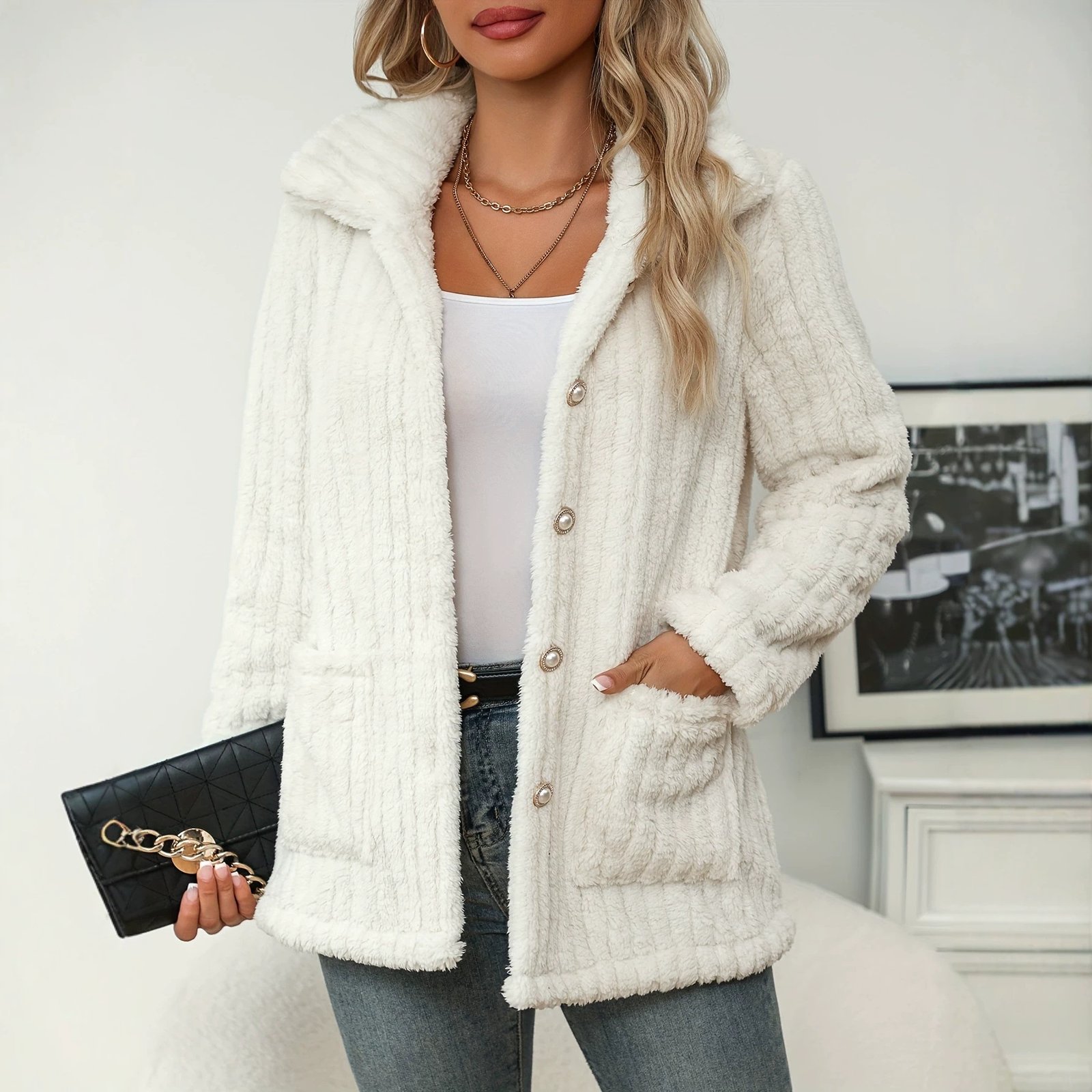 Striped Double-sided Plush Casual Fashionable Jacket - Image 3
