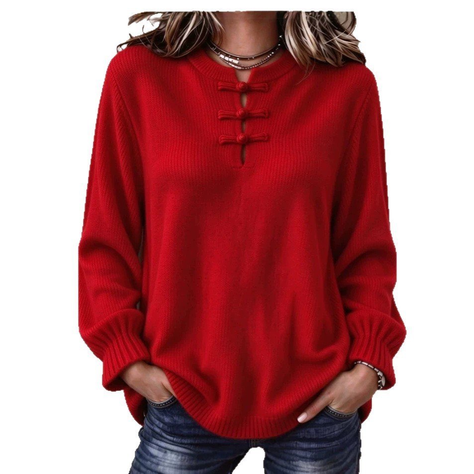 Women's Loose-Fit Casual Knitted Shirt With Stand Collar - Image 5