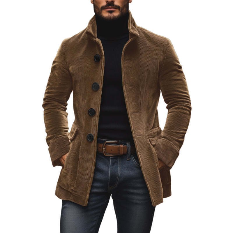 Men's Jacket Winter Stand Collar Button-up Coat Casual Blazer Outerwear Clothing - Image 4