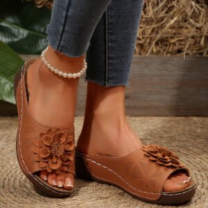 Women's Shoes New Line Open-toe Flower Slippers Women's European And American Sandals