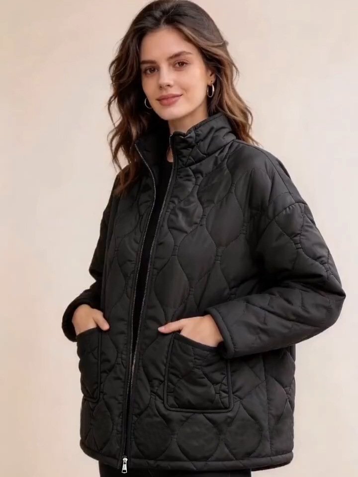 Plus-size Women's Stand-collar Quilted Cotton Coat Mid-length Style - Image 2