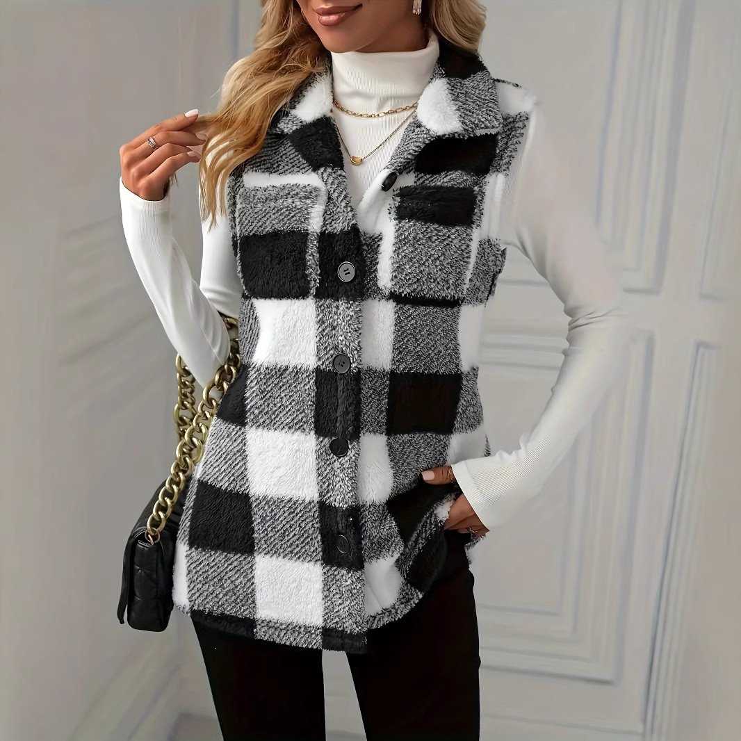 Autumn Winter Womens Plaid Sleeveless Tank Top