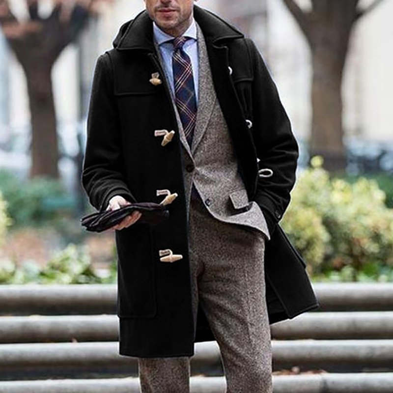 Trendy Mid-length Mens Coat With A Lapel Collar