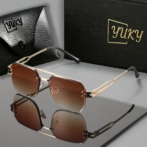 Cool Double-barrel Semi-rimmed Aviator Sunglasses, With Hollow Metal Temple Arms, Dark Gray Polarized Lenses, And A Matching Leather Case Gift Box Set From The Brand.